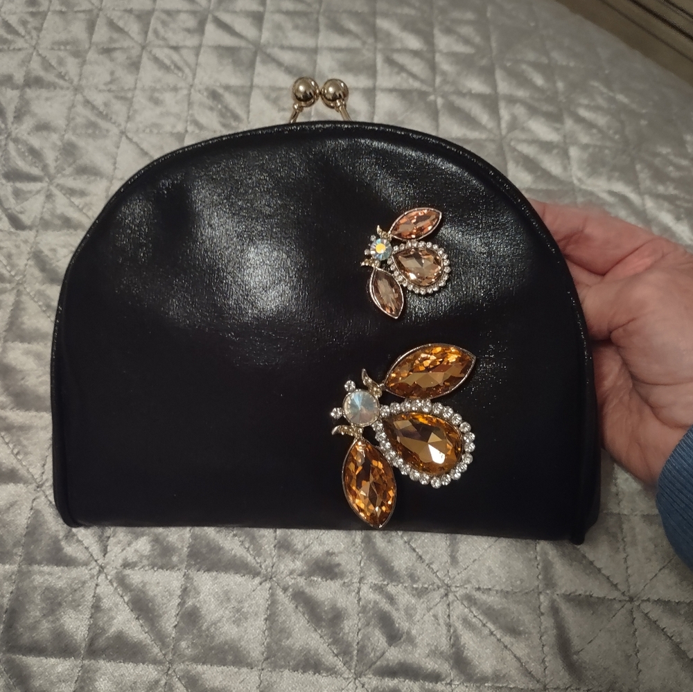 Black Clutch with Gemstones. NWOT